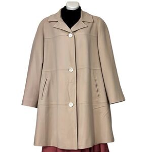 Alorna Beige 100% Pure Wool Tan Dark Cream Vintage Trench Coat Made in USA Sz L